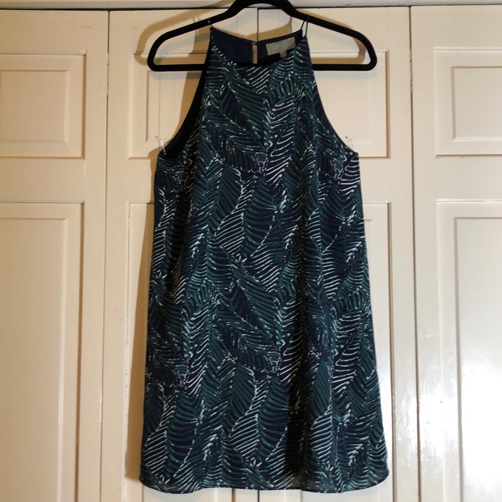 Asher Palm Spaghetti Strap Swing Navy Dress SZ M R2